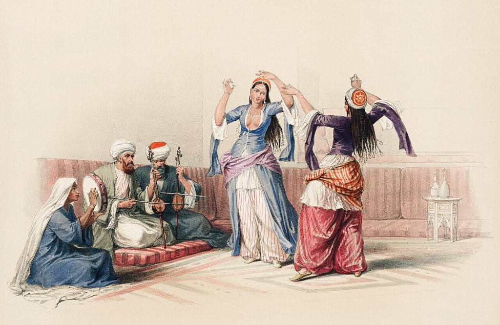 Dancing girls at Cairo illustration by David Roberts (1796-1864).
